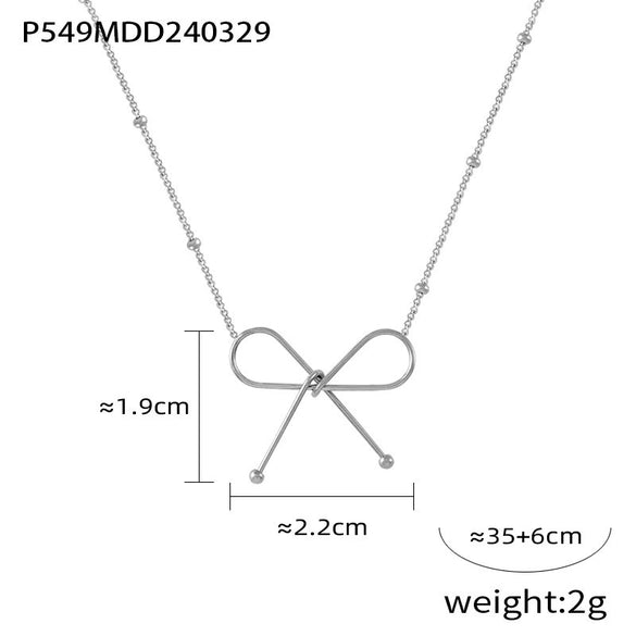 Simple Style Clavicle Chain And Bracelet Jewelry Set With Bow Necklace Titanium Steel 18K Real Gold Plated