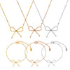 Simple Style Clavicle Chain And Bracelet Jewelry Set With Bow Necklace Titanium Steel 18K Real Gold Plated
