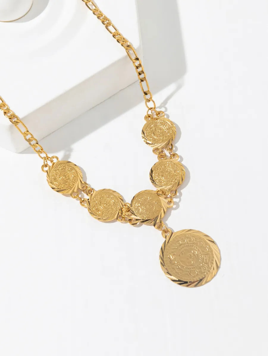 Simple Style Coin Copper Plating 18k Gold Plated Pendant Necklace