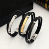 Simple Style Color Block 201 Stainless Steel Pu Leather Plating Men'S Wristband Men Cord & Leather Bracelets