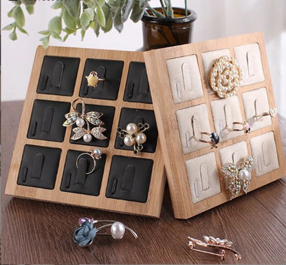 Simple Style Color Block Bamboo Wood Jewelry Rack