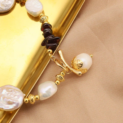 Simple Style Color Block Baroque Pearls Copper Beaded Plating 18k Gold Plated Bracelets