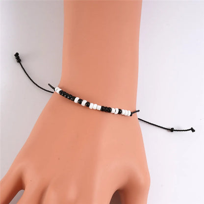 Simple Style Color Block Beaded Knitting Couple Bracelets 2 Piece Set