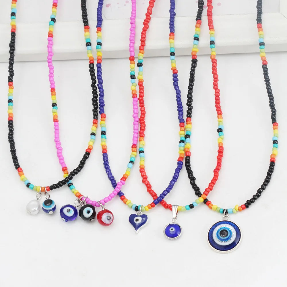 Simple Style Color Block Crystal Seed Bead Wholesale Pendant Necklace