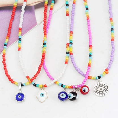 Simple Style Color Block Crystal Seed Bead Wholesale Pendant Necklace