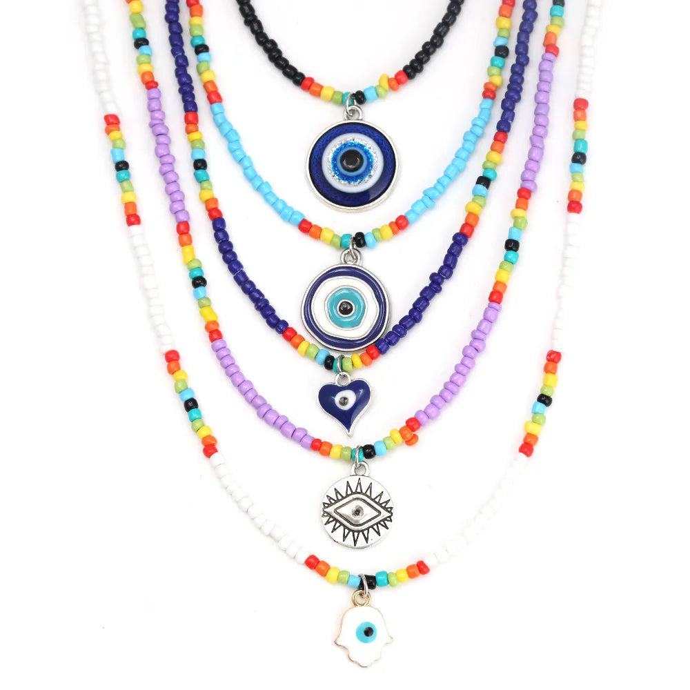 Simple Style Color Block Crystal Seed Bead Wholesale Pendant Necklace