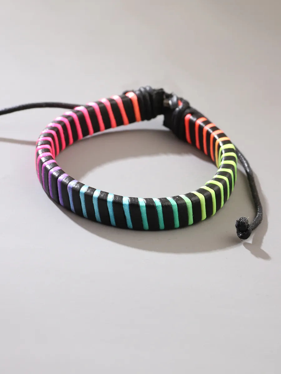 Simple Style Color Block Leather Braid Women'S Men'S Wristband