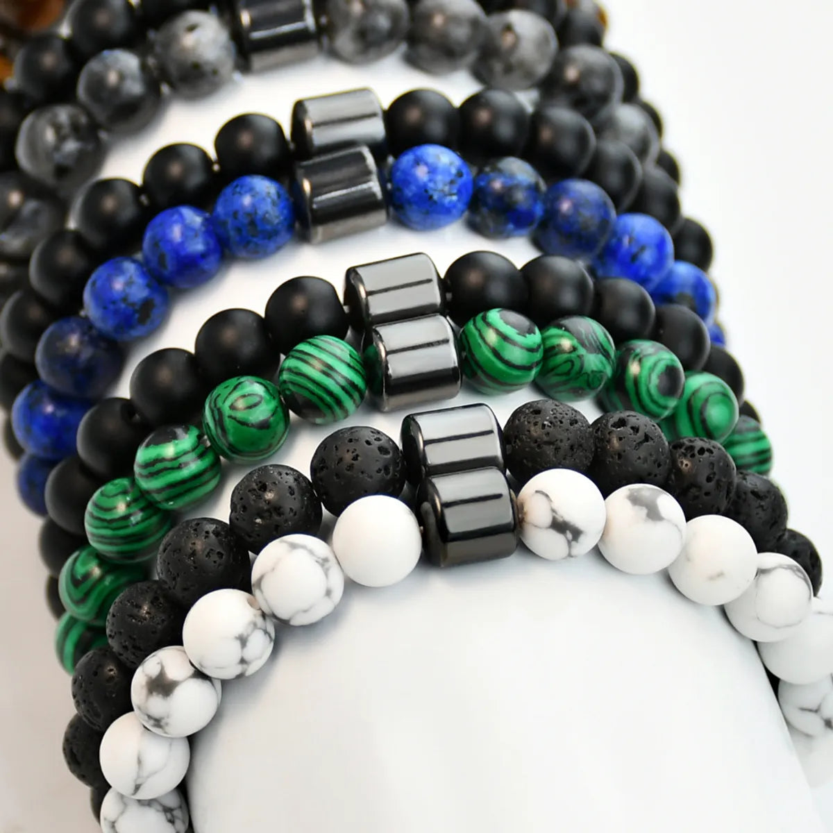 Simple Style Color Block Natural Stone Beaded Unisex Bracelets