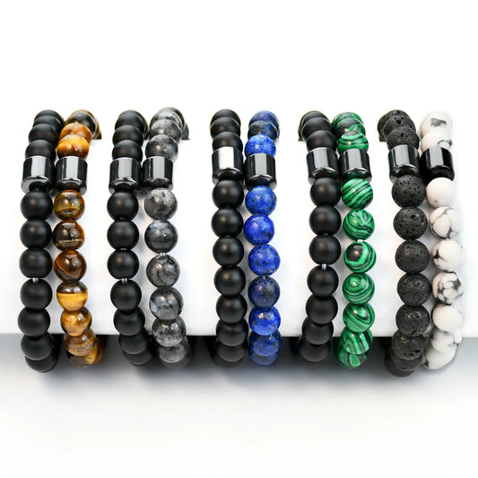 Simple Style Color Block Natural Stone Beaded Unisex Bracelets