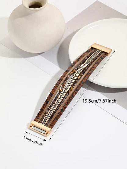 Simple Style Color Block Pu Leather Layered Plating Inlay Rhinestones Women'S Bangle