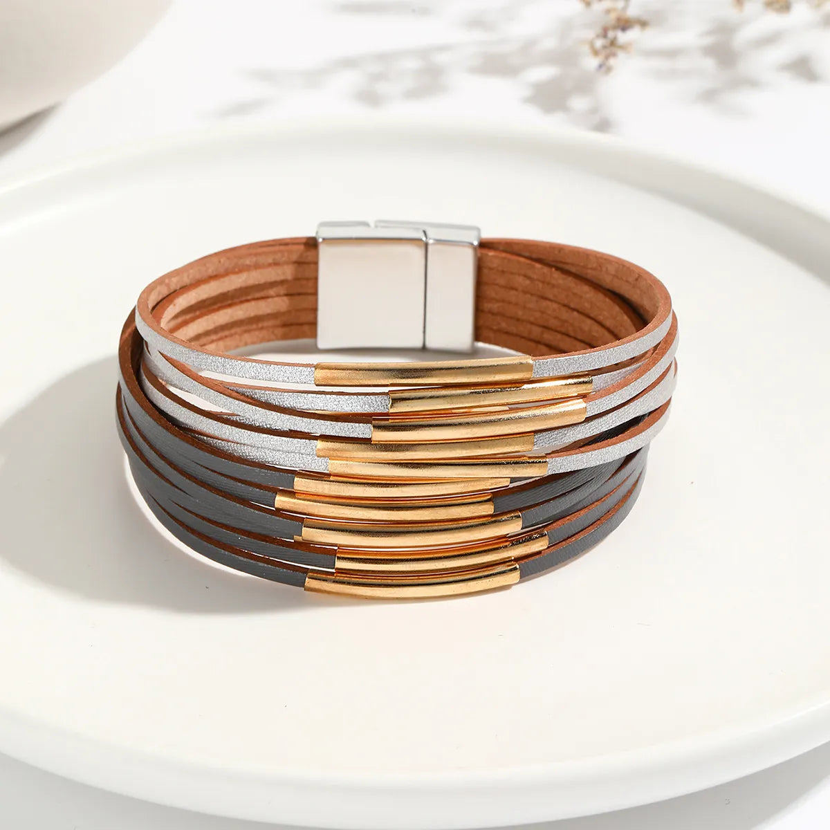 Simple Style Color Block Pu Leather Plating Women's Bangle