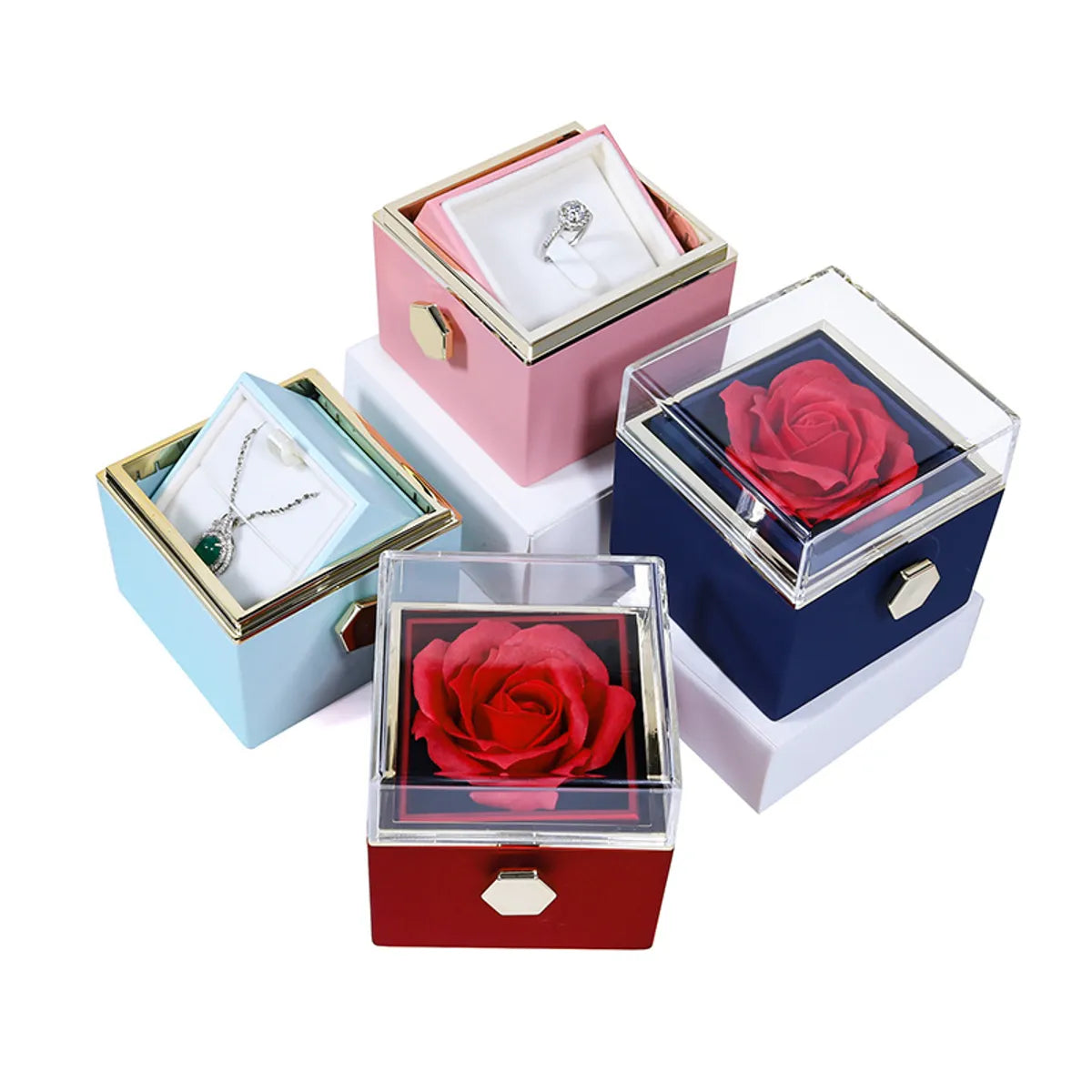 Romantic Rose Rubber Paint Soap Flower Jewelry Boxes