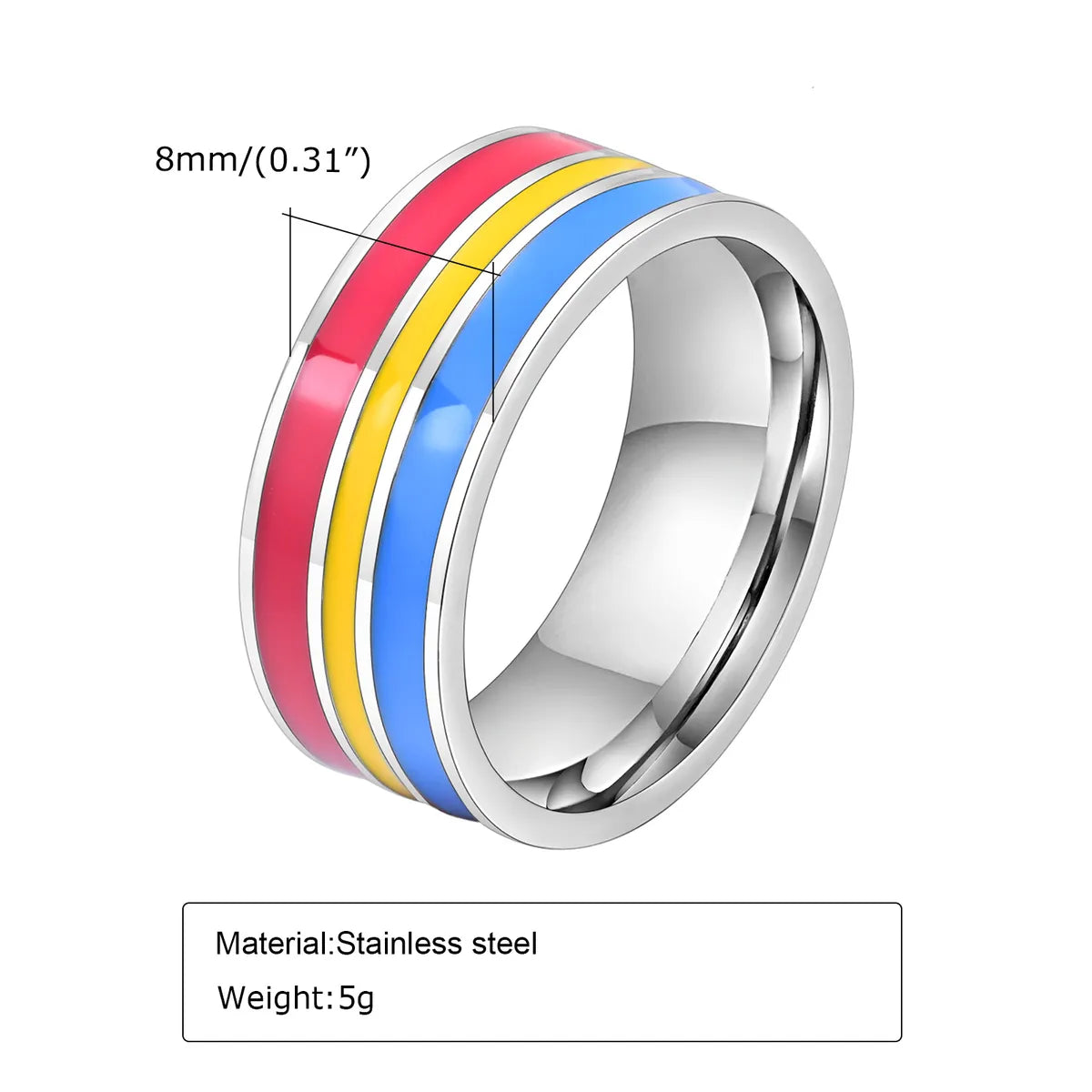 304 Stainless Steel Simple Style Epoxy Color Block Rings