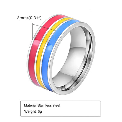 304 Stainless Steel Simple Style Epoxy Color Block Rings