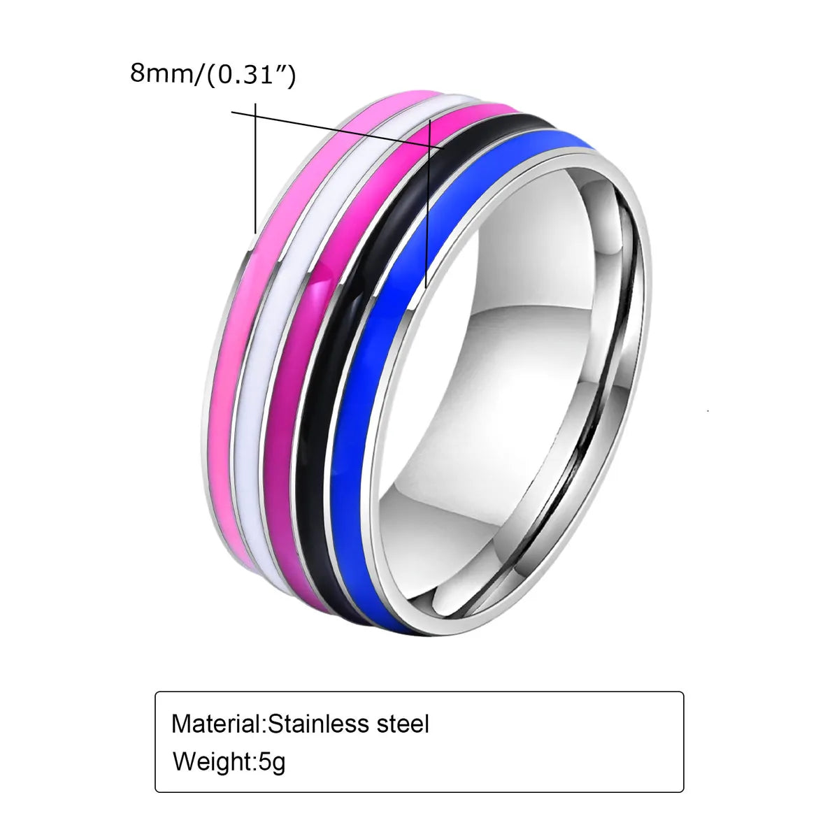 304 Stainless Steel Simple Style Epoxy Color Block Rings