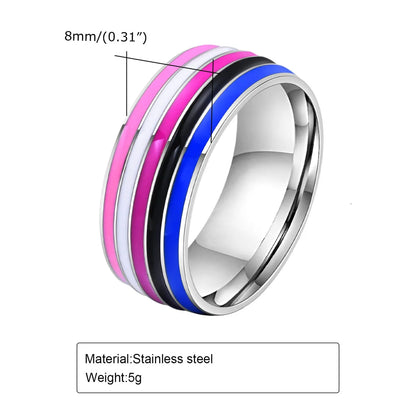 304 Stainless Steel Simple Style Epoxy Color Block Rings