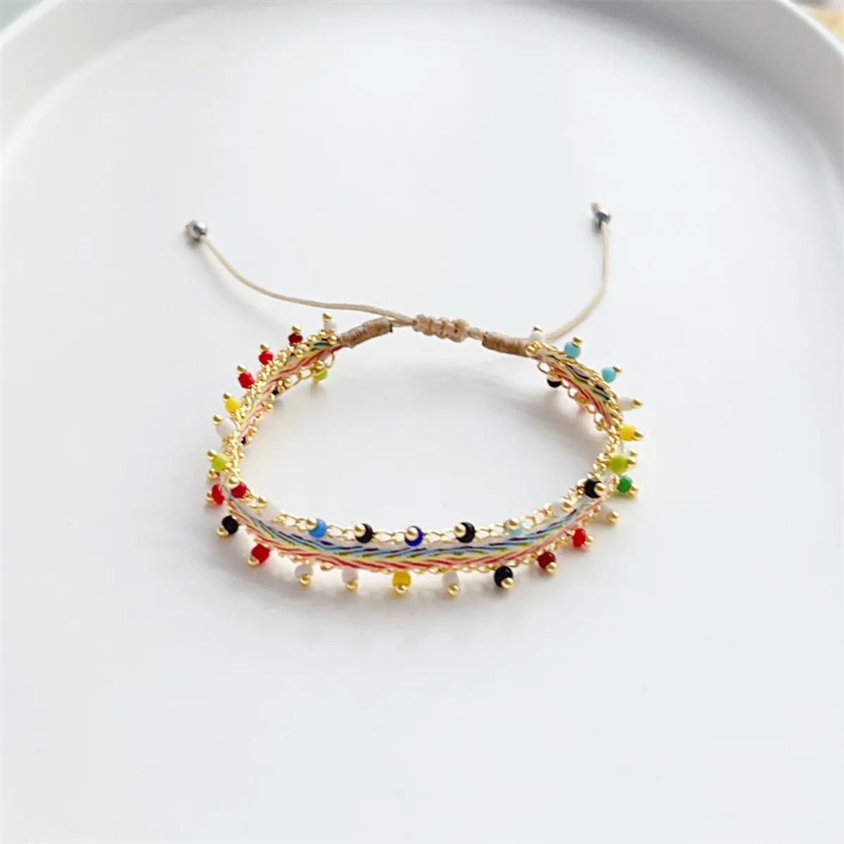 Simple Style Color Block Stainless Steel Seed Bead Ribbon Braid Women'S Bracelets