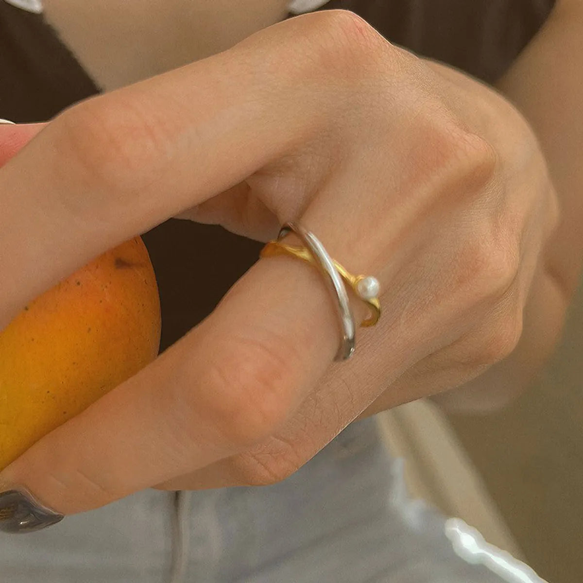 Simple Style Color Block Sterling Silver Inlay Pearl Rings