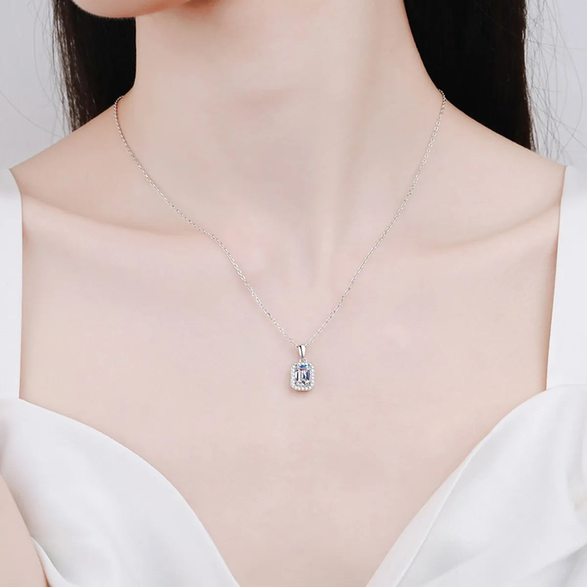 Simple Style Color Block Sterling Silver Plating Inlay Zircon White Gold Plated Pendant Necklace