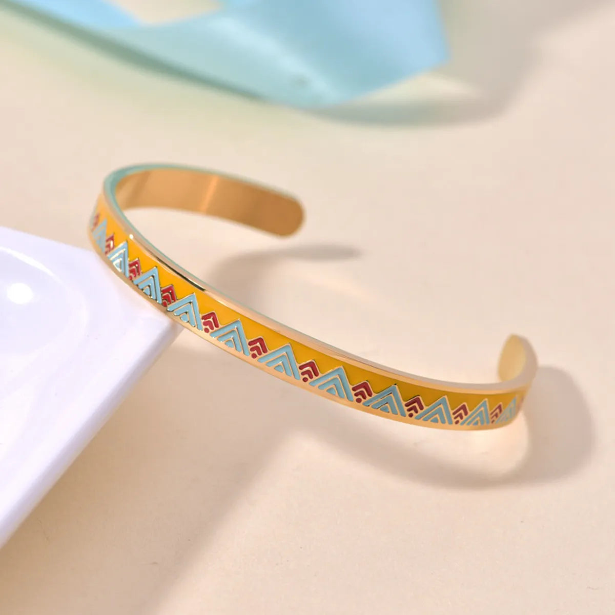 Simple Style Color Block Titanium Steel Enamel Bangle