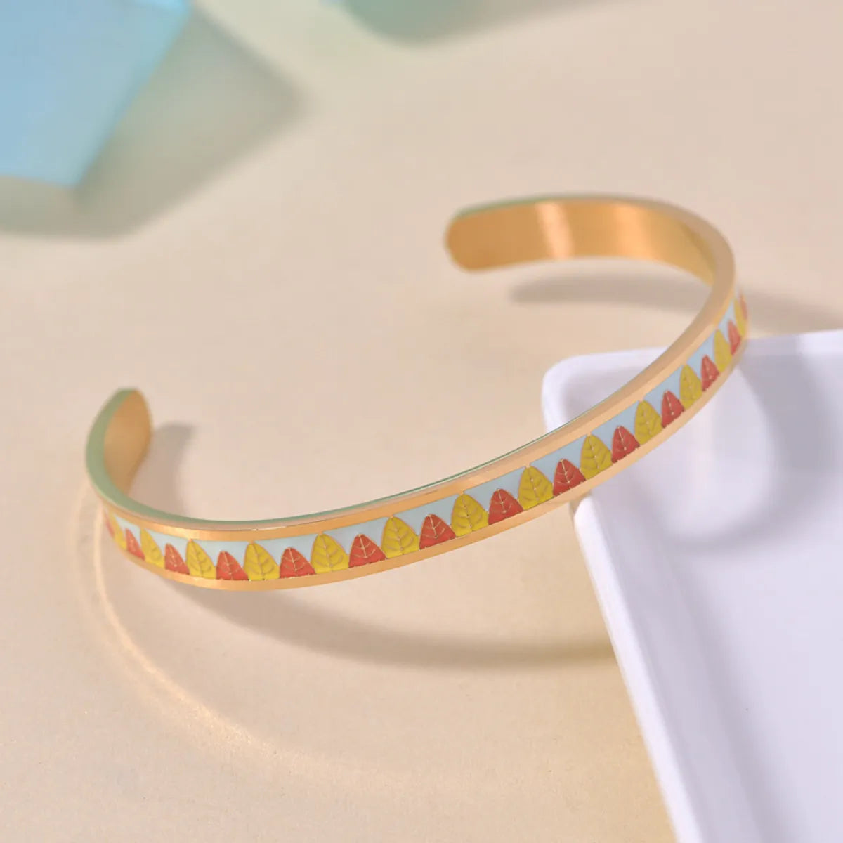 Simple Style Color Block Titanium Steel Enamel Bangle