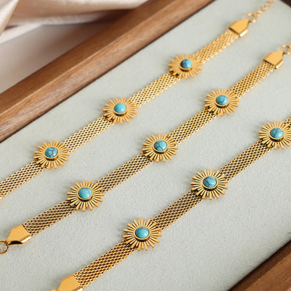 Simple Style Color Block Titanium Steel Plating Inlay Turquoise 18k Gold Plated Bracelets