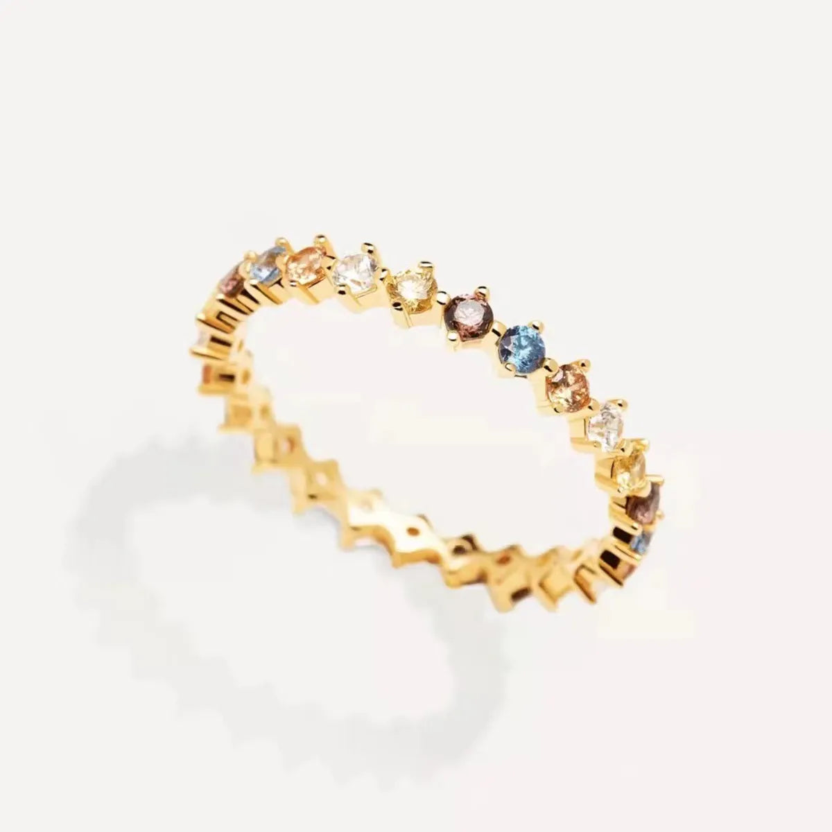 Simple Style Colorful Sterling Silver Plating Inlay Zircon 18k Gold Plated Rings