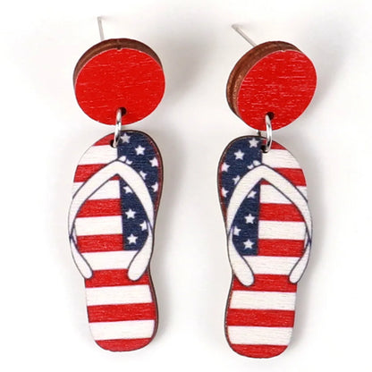 Simple Style Commute American Flag Wood Printing Independence Day Women's Drop Earrings