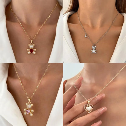 Simple Style Commute Bear Copper Plating Inlay Crystal Rhinestones Zircon 18k Gold Plated Gold Plated Silver Plated Pendant Necklace