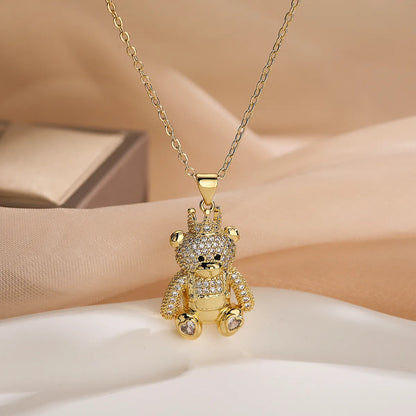 Simple Style Commute Bear Copper Plating Inlay Zircon 18k Gold Plated Pendant Necklace