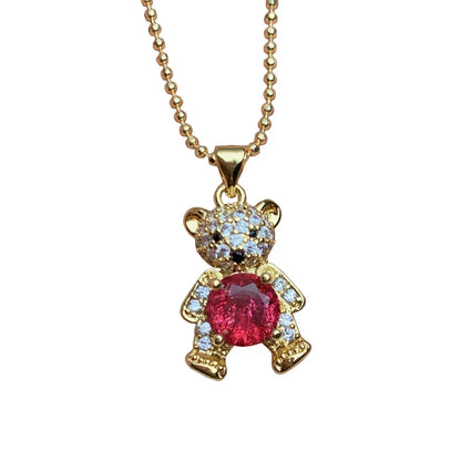 Simple Style Commute Bear Copper Zircon Pendant Necklace In Bulk