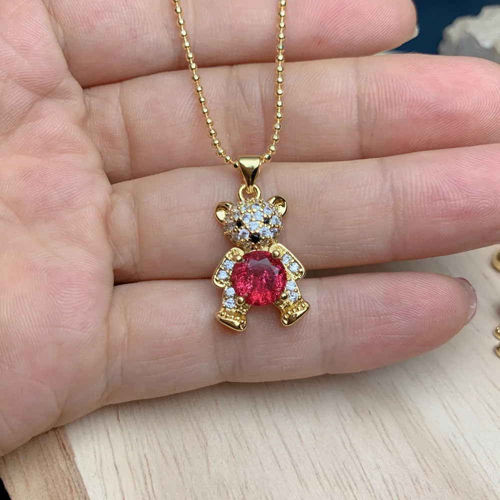 Simple Style Commute Bear Copper Zircon Pendant Necklace In Bulk