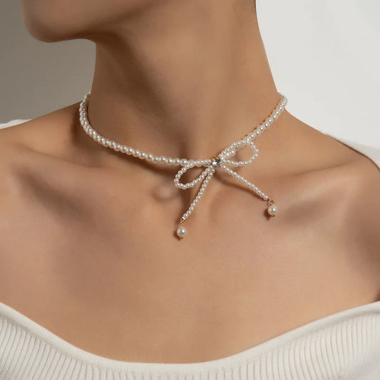 Simple Style Commute Bow Knot Artificial Pearl Beaded Women's Necklace