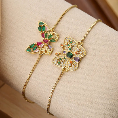 Simple Style Commute Butterfly Copper Plating Inlay Zircon 18k Gold Plated Bracelets