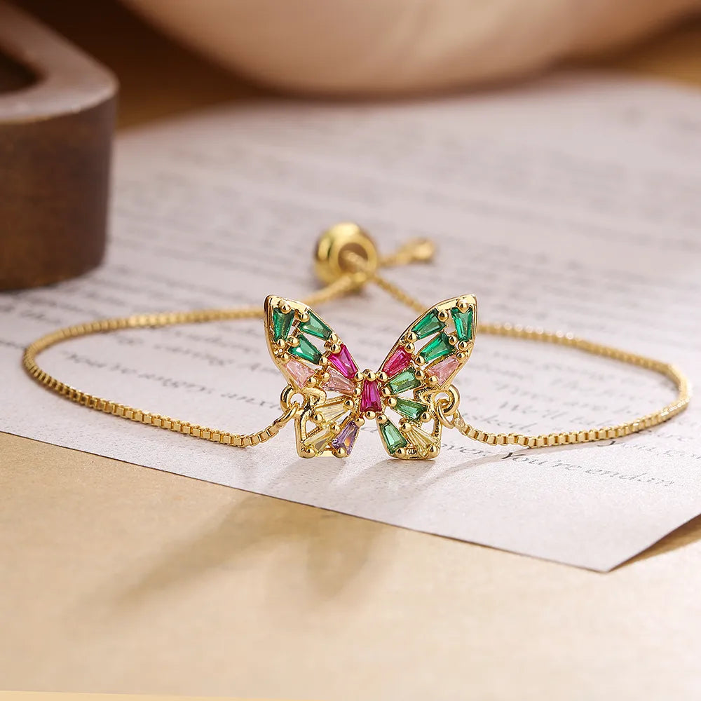 Simple Style Commute Butterfly Copper Plating Inlay Zircon 18k Gold Plated Bracelets