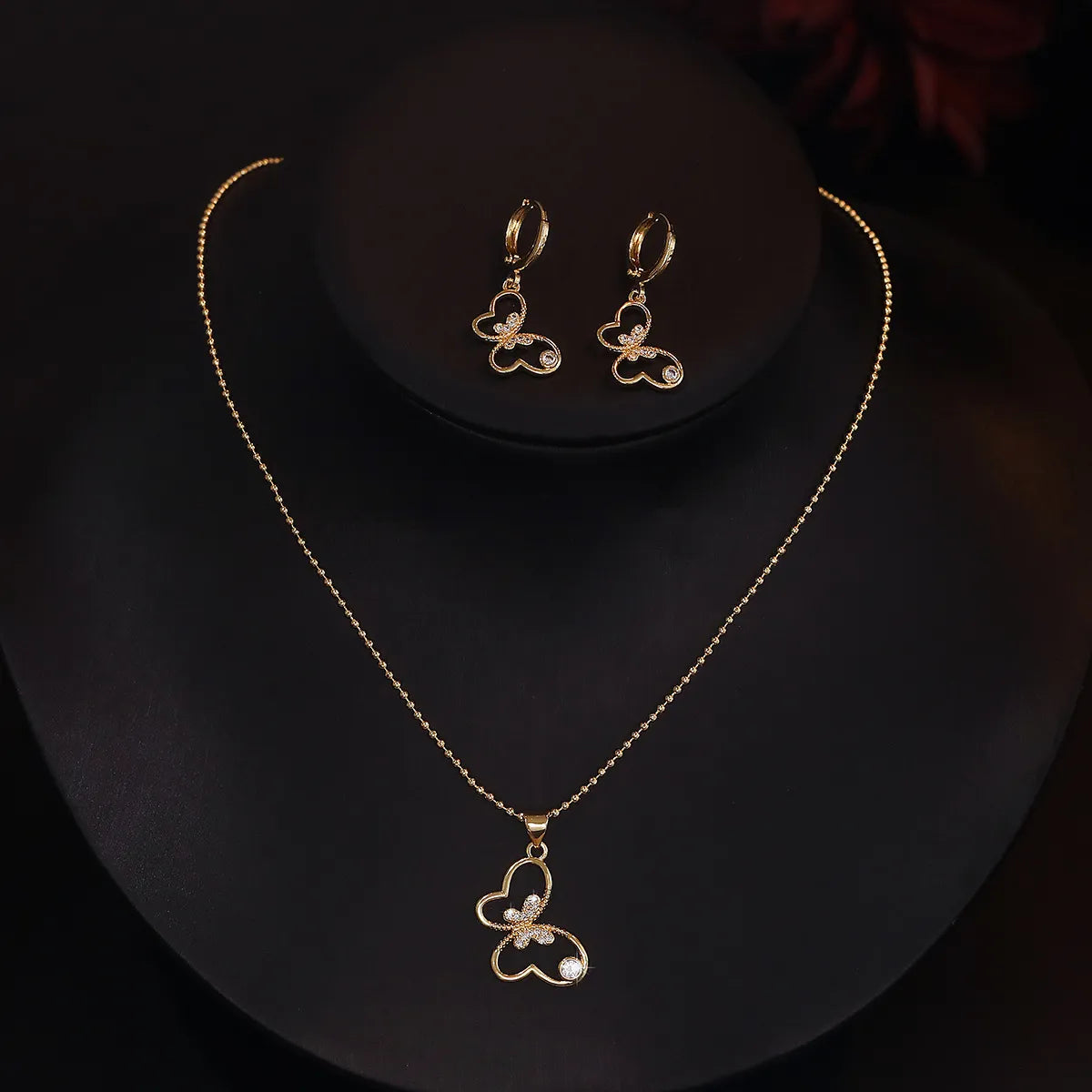 Simple Style Commute Butterfly Copper Plating Inlay Zircon 18k Gold Plated Women's Earrings Necklace