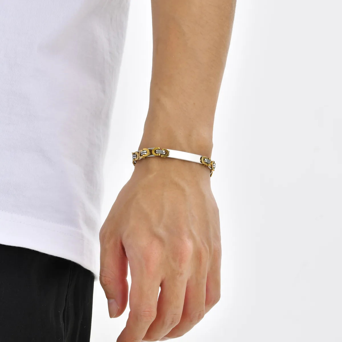 Simple Style Commute Color Block 201 Stainless Steel 18K Gold Plated Men'S Bracelets