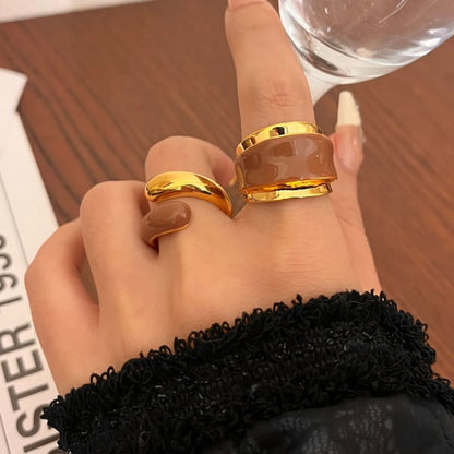 Simple Style Commute Color Block Alloy Copper Enamel Plating Gold Plated Women'S Open Rings