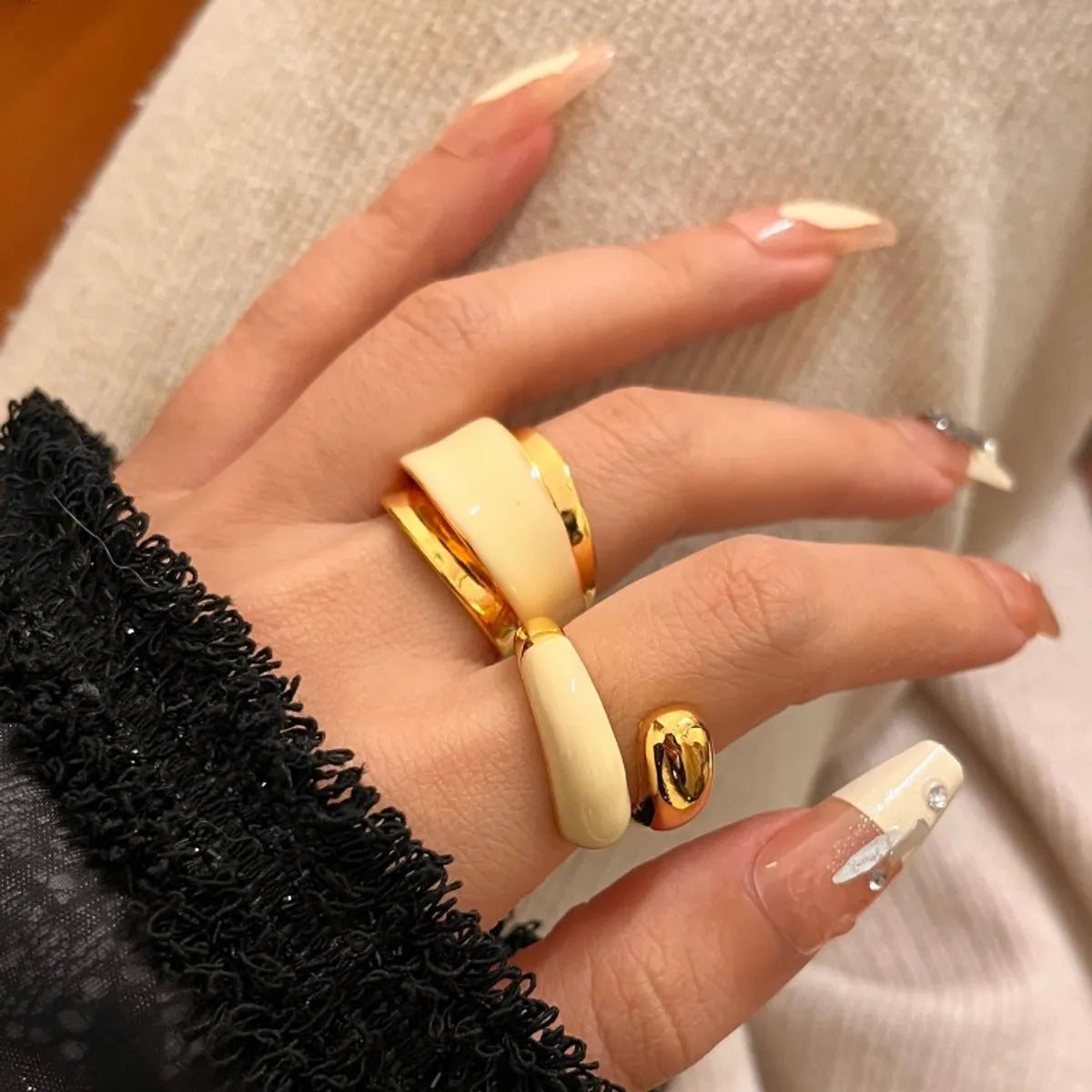 Simple Style Commute Color Block Alloy Copper Enamel Plating Gold Plated Women'S Open Rings