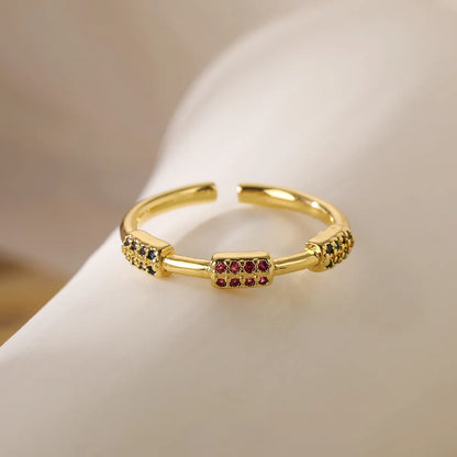 Simple Style Commute Color Block Copper Plating Inlay Zircon 18k Gold Plated Open Rings