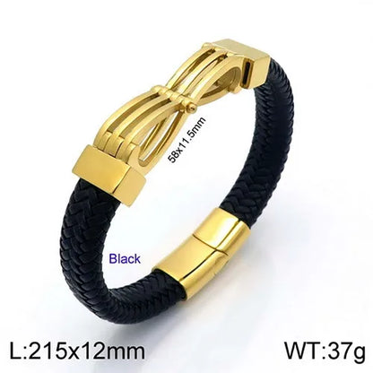 Simple Style Commute Color Block Pu Leather Titanium Steel Plating 18K Gold Plated Men'S Bangle