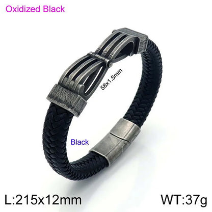 Simple Style Commute Color Block Pu Leather Titanium Steel Plating 18K Gold Plated Men'S Bangle