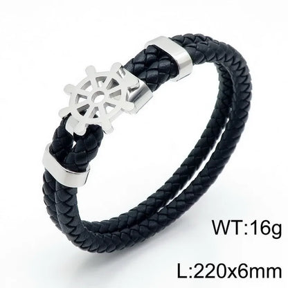 Simple Style Commute Color Block Pu Leather Titanium Steel Plating 18K Gold Plated Men'S Bracelets