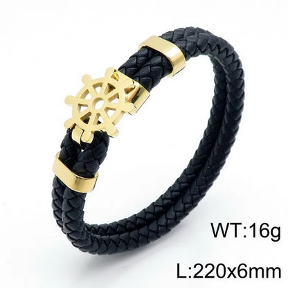 Simple Style Commute Color Block Pu Leather Titanium Steel Plating 18K Gold Plated Men'S Bracelets