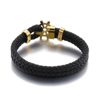 Simple Style Commute Color Block Pu Leather Titanium Steel Plating 18K Gold Plated Men'S Bracelets