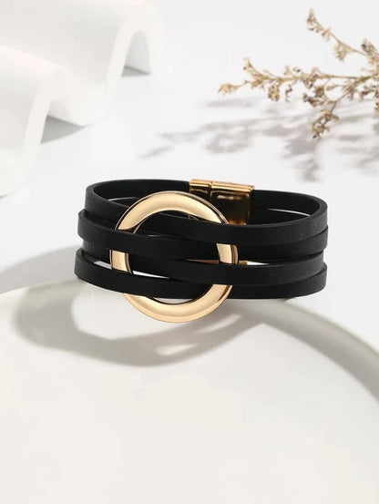 Simple Style Commute Color Block Pu Leather Women's Wristband