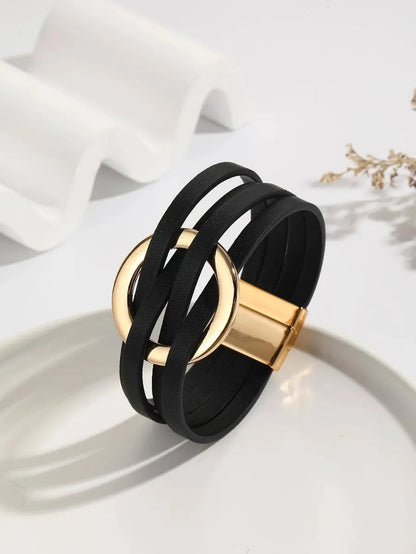 Simple Style Commute Color Block Pu Leather Women's Wristband