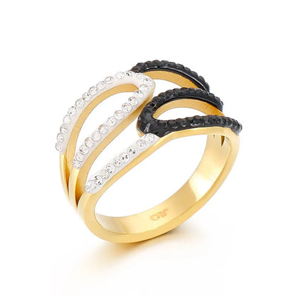 Wholesale Jewelry Simple Style Commute Color Block Titanium Steel Rhinestones 18K Gold Plated Inlay Rings