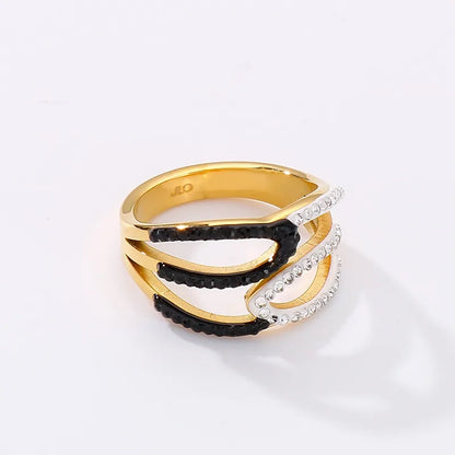 Wholesale Jewelry Simple Style Commute Color Block Titanium Steel Rhinestones 18K Gold Plated Inlay Rings