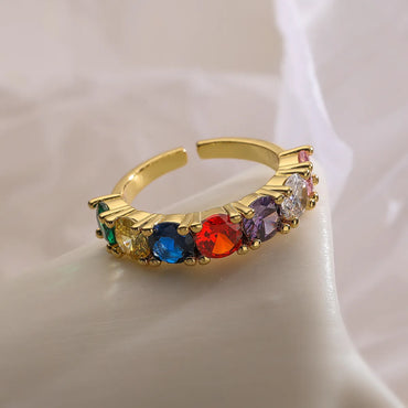 Simple Style Commute Colorful Copper Plating Inlay Zircon 18k Gold Plated Open Rings